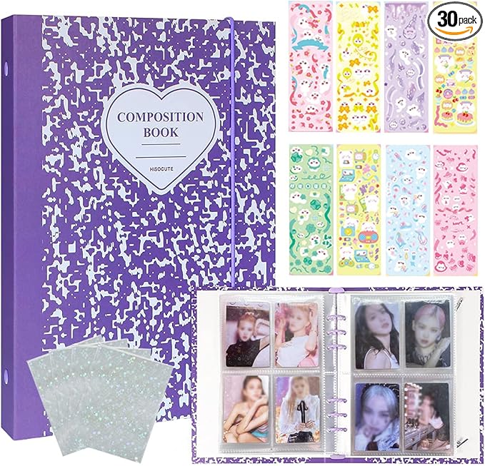 Kpop Photocard Binder 3 Inch Kpop Photocard Holder Book with 50pcs Holographic Card Sleeves &Kpop Photocard Korean Stickers, A5 Binder Photocard Album with 200 Pockets 25pcs Inner Page