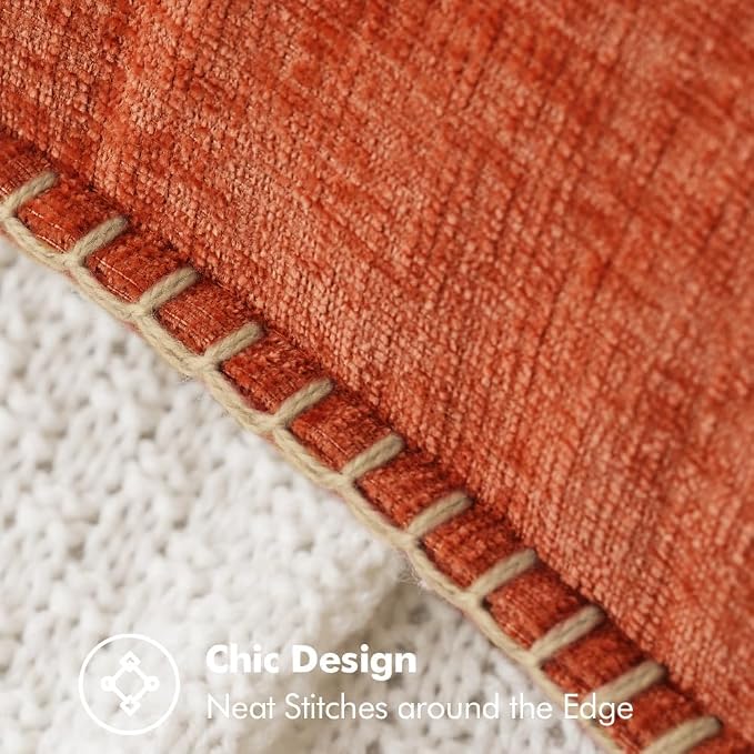MIULEE Fall Decorative Couch Throw Pillow Covers 20x20 Inch Rust 2 Pack | Terracotta Farmhouse Pillow Covers with Stitched Edge, Soft Chenille Cushion Cases, Sofa Bed Living Room Home Decor