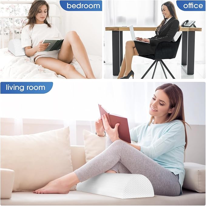 TranquilRelax Knee Pillow for Back Sleeping Memory Foam Half Moon Bolster Pillow for Legs, Under Knee Support, Ankle & Foot Comfort Orthopedic Pillow for Side Sleepers (White, 20.4" x 8" x 4.9")