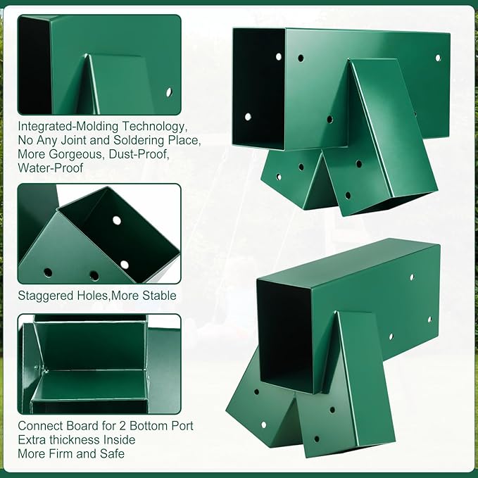 Duraaamo 3 Pcs Heavy Duty Swing Set Bracket Kit – 3 A-Frame Hardware for DIY Outdoor Playground, Includes 2 Main Brackets & 1 Middle Bracket(Green)