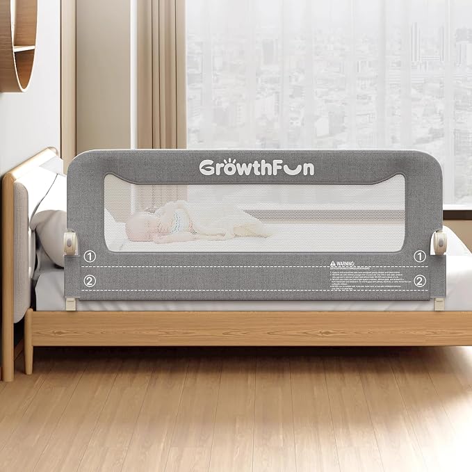 Foldable Bed Rail for Toddlers, 59in Reinforced Carbon Steel Frame&Connectors, Breathable Cationic Fabric, Safety Toddler Bed Rails for Queen, King, Twin, Full, No-Tool Setup.