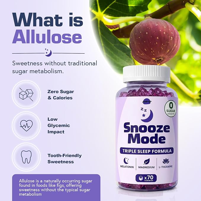AmpUp Sleep Melatonin Sugar Free Gummies – 5mg Melatonin with Magnesium, L-Theanine & Vitamin B6, Nighttime Sleep Support Supplement, Vegetarian, Natural Grape Flavor – 70 Gummies (2)