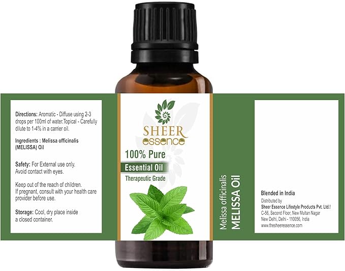 Melissa (Lemon Balm) Oil (Melissa Officinalis) Essential Oil 100% Pure Natural Undiluted Uncut Therapeutic Grade Oil 1.01 Fl.OZ