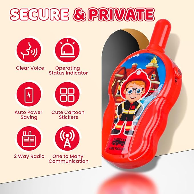 Walkie Talkies for Kids - Walkie Talkie Toys Gifts for 3 4 5 6 7 Year Old Girls Boys Long Range Fire & Rescue Walkie Talkies for Christmas Birthday Easter Gifts Indoor Outside Games Red
