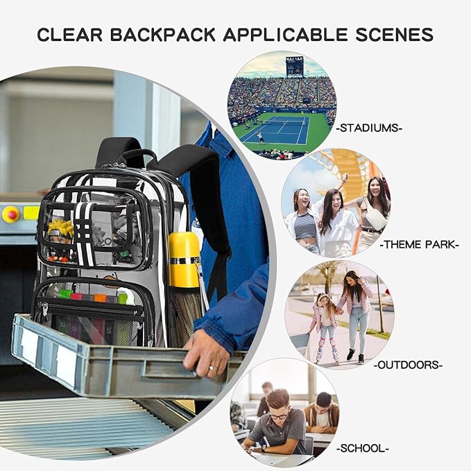 Cusangel Clear Backpack for kids,16in Heavy Duty Clear BookBag,TPU Large Capacity Black See Through bookbag for Stadiums,Concerts,Plastic transparente para mujer for 8Age+
