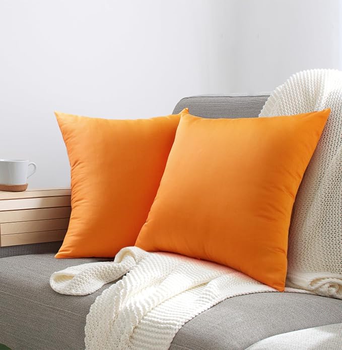 Thmyo 4-Pack 100% Cotton Comfortable Solid Decorative Throw Pillow Cases Square Cushion Cover Pillowcases Thanksgiving DIY Throw Pillow Covers for Sofa Bed Car(20x20 inch/50x50cm,Fall Orange)