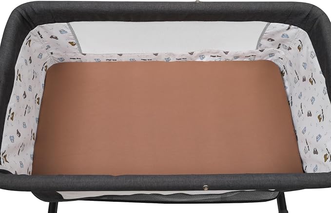 Pack n Play Sheet Stretchy Fitted Portable Mini Crib Sheets Set 2 Pack,Playard Sheets Convertible Playard Mattress Cover,Ultra Soft Jersey Material, Brown & Rabbit