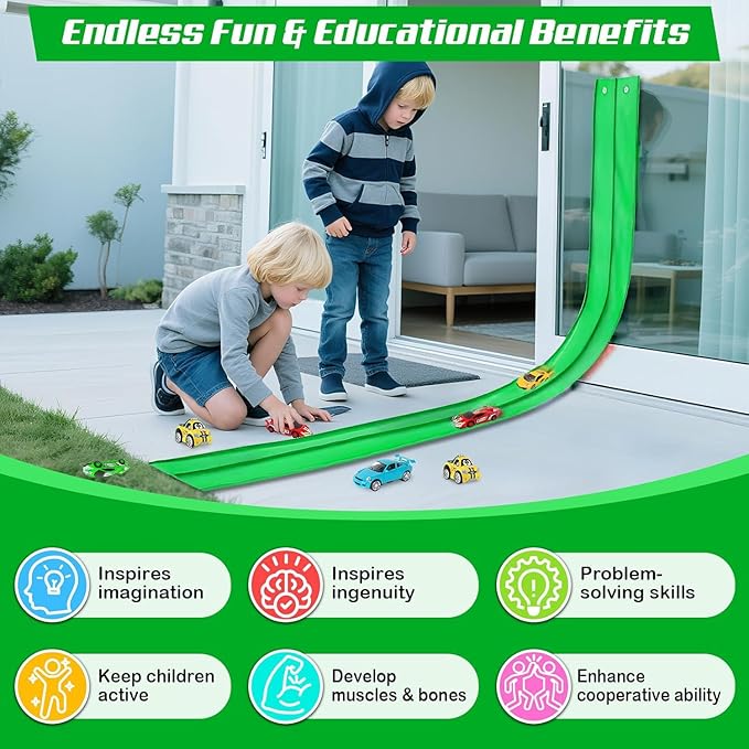 for Hot Wheels Race Car Flexible Track for Kids Toy,Diecast 1/64th Kids Toy Cars Flex Track Ramp 15Ft Starter Set Long Rolls Up Portable Flexible DIY Racetrack with Suction Cups for Boy Girl Age 3+