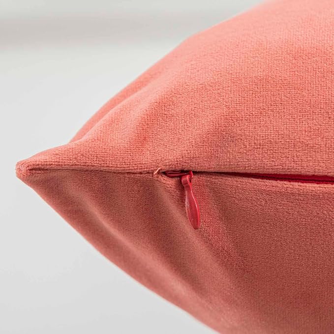 JUSPURBET 16x16 Decorative Velvet Throw Pillow Covers Cases Set of 2,Coral | Modern Soft Cushion Covers with Hidden Zipper for Couch Sofa Bed Living Room Bedroom Home Decor