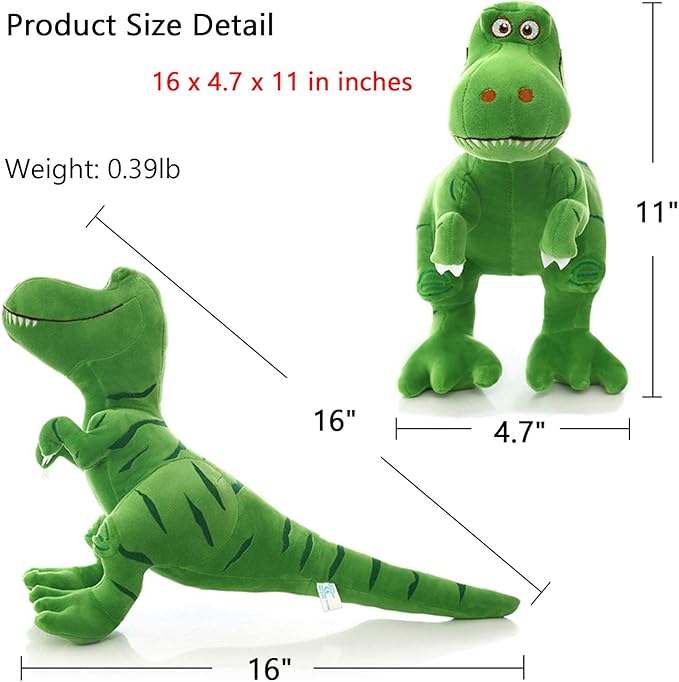 Stuffed Dinosaur Animal Plush Toys 11 Inches Green T-Rex Tyrannosaurus Animal Stuffed Plushies Super Soft Cute Cuddly Pillow Cushion Rex Stuff Dolls Gifts for Children Kids Boys Girls, 11Inches