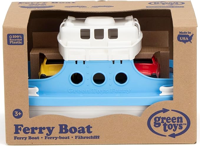 Green Toys Ferry Boat with Mini Cars Bathtub Toy, Blue/White, Standard