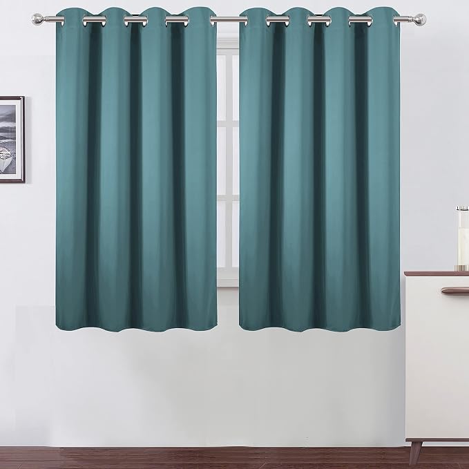 LEMOMO Blackout Curtains 52 x 45 inch/Sea Teal Curtains Set of 2 Panels/Thermal Insulated Room Darkening Bedroom Curtains