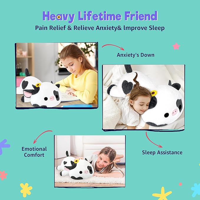 Onsoyours Original Weighted Sunflower Cow Stuffed Animals, 4.0 lbs Weighted Plush for Stress Relief - 20" Large Soft Cow Pillow Gifts for Kids & Adults