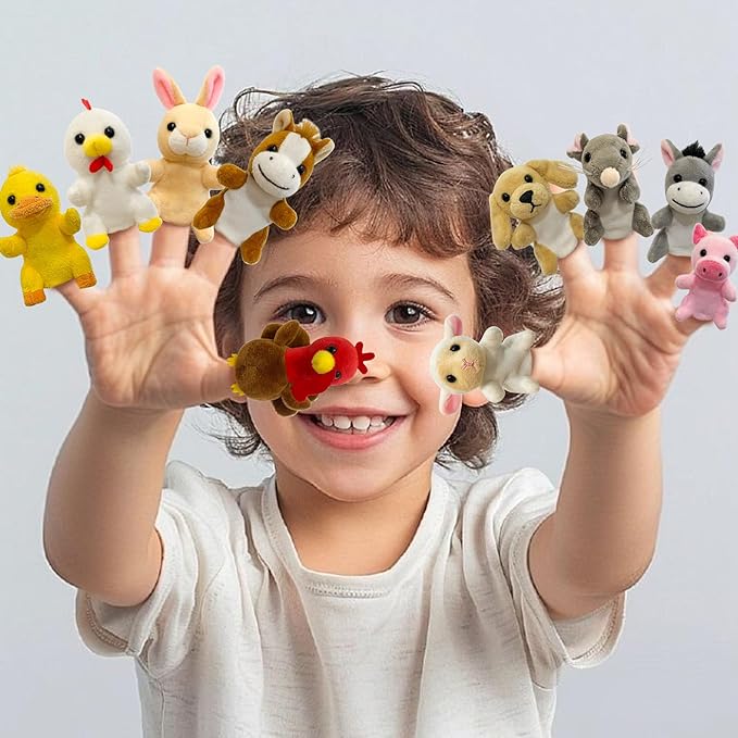 12Pcs Finger Puppet Set, Realistic Plush Animal Finger Puppet Role-Playing Story Finger Puppet Farm Animal Theme Soft Plush Toy for Kids