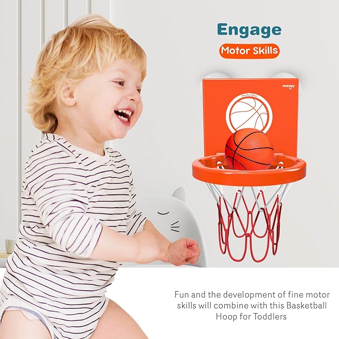 MARPPY Bath Toys - Bathtub Basketball Hoop for Kids, Toddlers - Suction Cup Basketball Hoop and 4 Soft and No Hole Balls - Baby & Toddler Mini Basketball Hoop - Boys & Girls