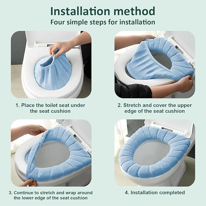 5 Pack Soft Washable Toilet Seat Covers, Thicker & Warmer Stretchable Cloth Pads for Bathroom, Cozy Pink Toilet Accessories Blue