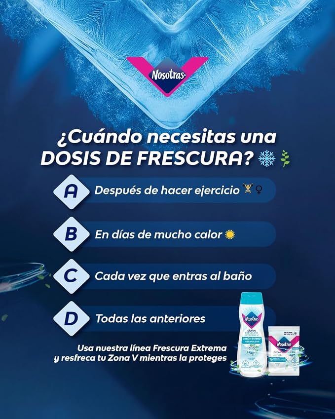 Feminine Wash Nosotras Set Intimate Soap And Wet Wipes Peppermint | Kit Jabon Intimo y Pañitos Humedos Hierbabuena Frescura Extrema-V Colombia (6.76oz - 200ml)