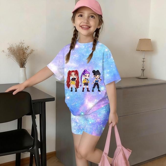 K-POP DEM0N Hunters Outfits for Girls, 2 Piece T-Shirts and Apparel Sets Birthday Gift