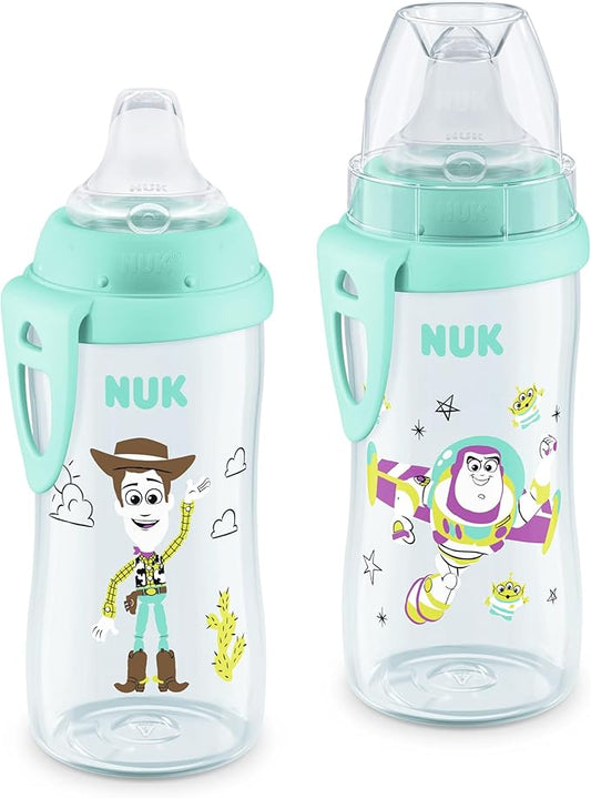NUK First Choice Toy Story Active Cup 2.0, 10oz. Soft Spout Sippy Cup with On-the-Go Carry Clip, Lightweight, Leak Proof, Spill Proof Cup, 2-pack