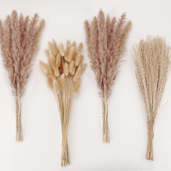 Natural Dried Pampas Grass Decor, Brown Pampas Grass， Bunny Tails Dried Flowers, Reed Grass Bouquet for Wedding Boho Flowers Home Table Decor, Fall Decor，Rustic Farmhouse Party (100 in Total )