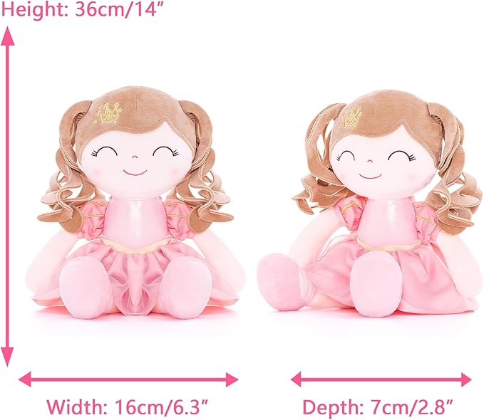 Gloveleya Dolls Baby Girl Gifts Soft Plush Doll Pink Crown Princess 14"