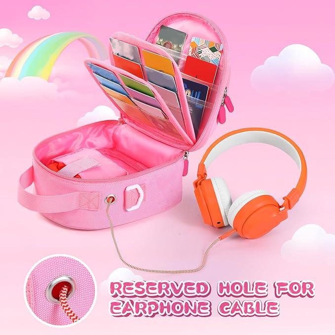 Carrying Case Compatible with Yoto Mini (2024 Edition),30 Cards Storage Bag with Handle and Shoulder Strap, Travel Storage box for Player & Headphone Accessories (Pink)