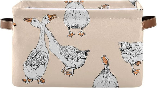 Aslsiy Storage Basket Funny Geese Nursery Bins Apricot Baby Box Canvas Clothes Shelf Basket Laundry Hamper Gift Basket for Home Closet 1 Pcs