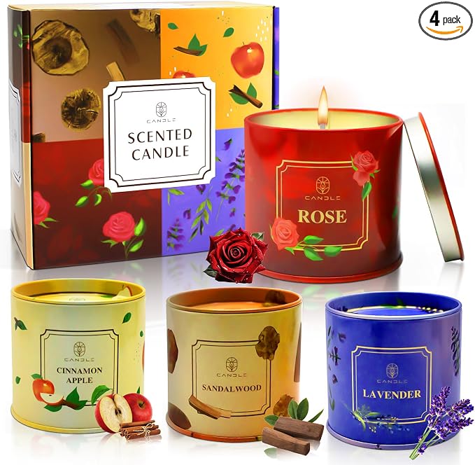 Soy Scented Candle Gift Set for Women, Long Lasting Aromatherapy Jar Candles for Home Decor, Relaxation, Spa, Meditation, Birthday, Housewarming