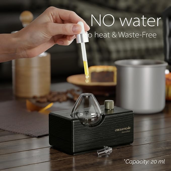 Black Obsidian Waterless Essential Oil Diffuser with Real Wood Base for Aromatherapy, Retro Smoky Glass Oil Diffuser, Cordless Portable Scent Diffuser Machine for Office Yoga Large Room, 2026 Model
