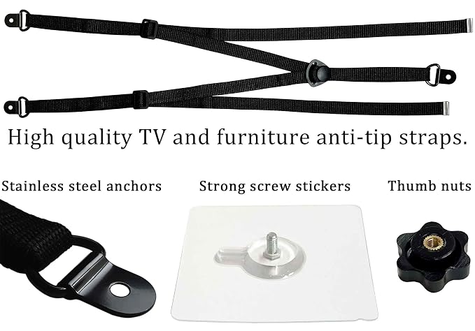 3 Pack Adjustable TV Safety Straps, No-Drill Anti-Tip Furniture Anchors for Baby Proofing, Flat Screens Fix to Wall,Cabinet,Stand Or Desk, Earthquake Straps