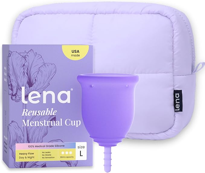 Lena Original Menstrual Cup Large Purple + Period Essentials Bag - Complete Period Care Bundle