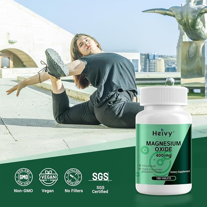Heivy Magnesium Oxide 400mg, Magnesium Supplement for Muscle Recovery & Relaxation, Vegan, Made in USA, 240 Tablets