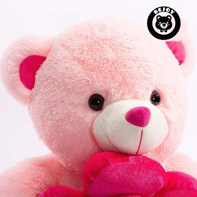 BEJOY Teddy Bear Stuffed Animals Plush Bear Holding Rose Soft Plush Toy Gifts 16 inches Pink