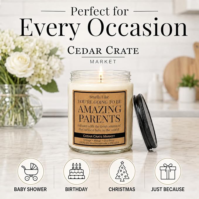 Cedar Crate Market - Thoughtful New Parents Gifts for Couples,Best Gifts for Expectant Parents, First Time Mom and Dad, Gender Reveal Candle and Baby Congratulations - 100% Soy Wax, Made in USA