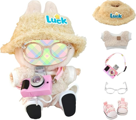 Clothes Set for Dolls Accessoriess (No Doll), Cute Kawaii Outfit Set 5 Pieces for 15cm 17cm Doll, Dress Up Doll Clothing Set Replacement with Hat Glasses Sweater Shoes
