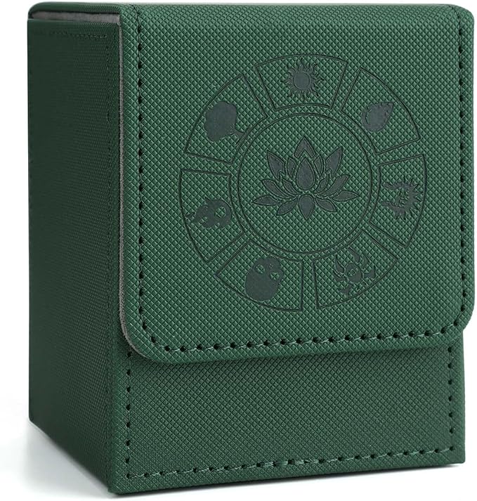 Arkeiliy MTG Deck Box with 50 Pcs Card Sleeve, 110+ Card Storage Leather Deck Box for Magic Commander, Collectible Trading Card Cases for Trading Card Games (Green)