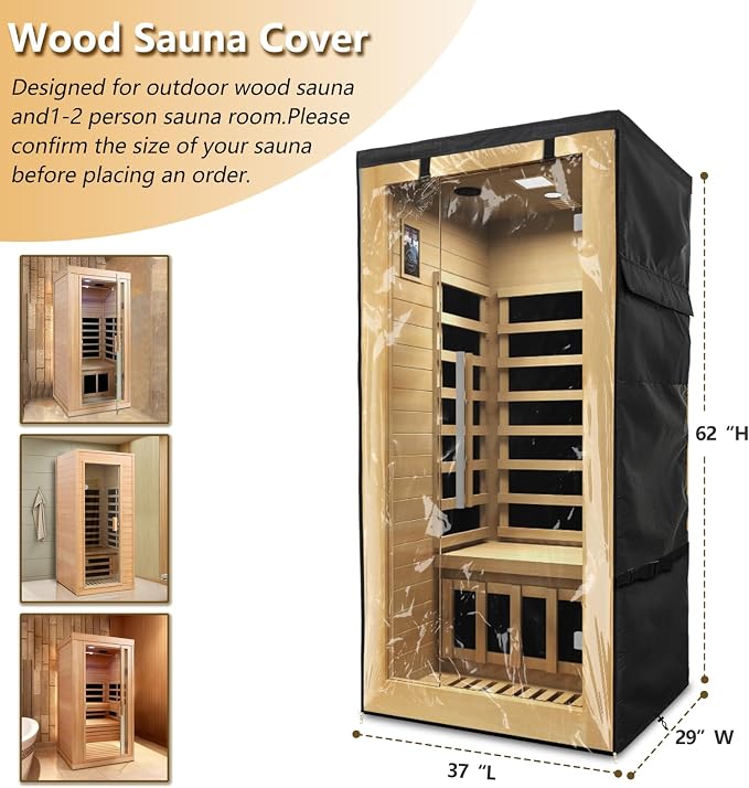 Outdoor Wood Sauna Cover,Sauna Covers with Separate Top Cover for Wood Home Spa Saunas,37" Lx29 Dx62 H with PVC Clear Door Design,Black