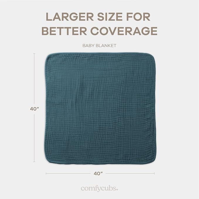 Comfy Cubs Muslin Baby Blanket 40" x 40" L - Swaddle Blankets, Neptune | Soft, Lightweight, 6-Layer Cotton Breathable Baby Blankets - Comfortable, Gentle & Versatile Cotton Baby Blankets for Sleep