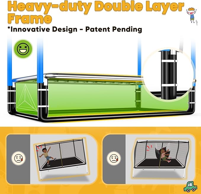 Zupapa Rectangle Kids Trampoline 6FT with Basketball Hoop, and Safety Net - Indoor/Outdoor Heavy-Duty Square Trampoline for Toddlers Ages 3-6, 220LBS Capacity