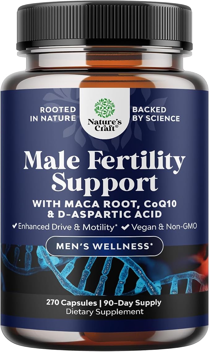 Pre Conception Male Fertility Supplement - Semen Volume Booster with CoQ10, Maca Root, Methyl Folate & D-Aspartic Acid - Mens Fertility Supplement for Sperm Motility - Conception for Him - 270 Count