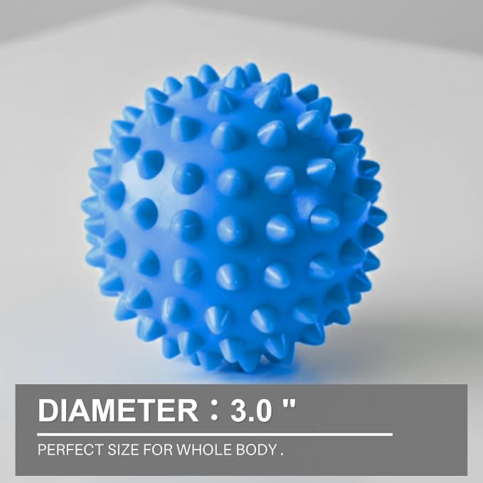 LEZER Spiky Massage Ball, Trigger Massage Point, Plantar Fasciitis, Deep Tissue Myofascial Release Tool, Foot Massager, Muscle Knot Relief, Physical Therapy, 3 in（Blue）