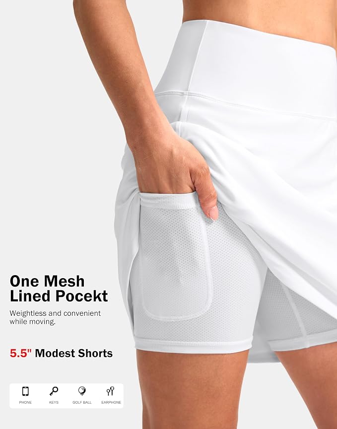 20" Skorts with 3 Pockets | Knee Length, High waisted, Slit Side, Casual, Summer, Travel, Athletic, Tennis, Golf, Skirts for Women