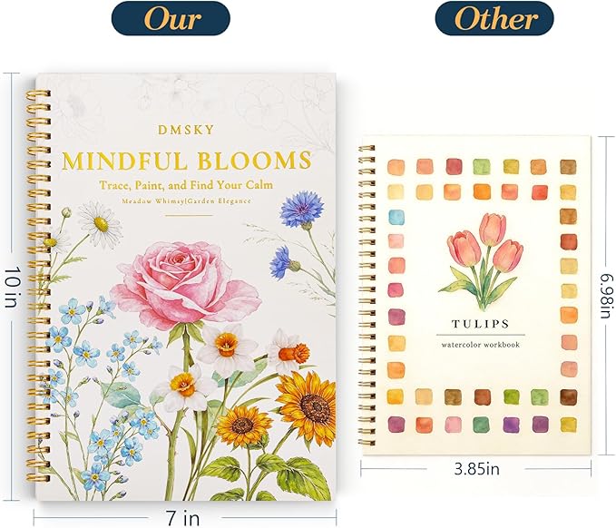 Watercolor Workbook for Beginners,18 Floral Water Coloring Book with 2 Frame,Relaxing & Easy to Paint Water Coloring Book with 24 Colors-Perfect for Gifting to Creativity & Joy for Adults
