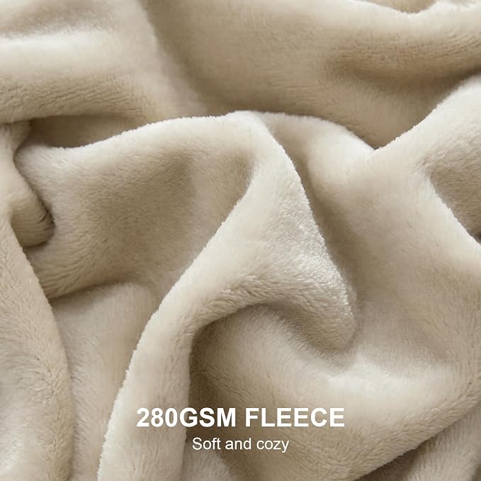 Hansleep Throw XL Taupe Fleece Blanket, Soft Flannel Bed Blanket | Fuzzy Cozy Blanket 50x70 Inches, Multi-use for Bed, Sofa, Couch, Travel, Camping, All Season Warm Lightweight Cover