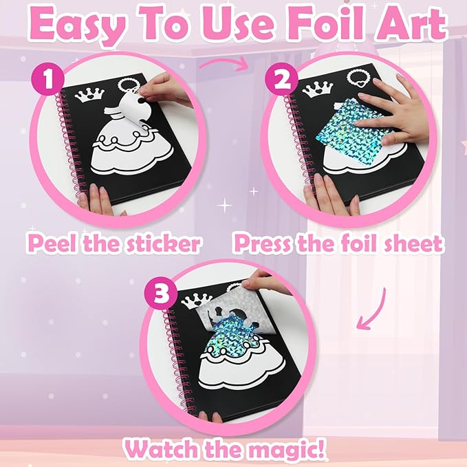 FUNNYB&G Foil Art Crafts for Kids Ages 4-8: Valentines Crafts for Kids 2026,Birthday Gift for Girls,Art and Crafts Supplies,Party Favors,Creative Toys for Girls Boys 4 5 6 7 8 9 Years Old(Dress Up)