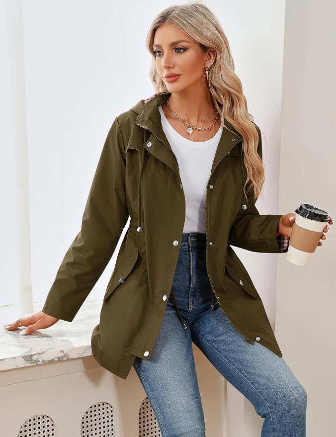 LOMON Women Waterproof Outdoor Hiking Raincoat Women Lined Rain Jacket Lightweight Hooded Jackets Trench Coats
