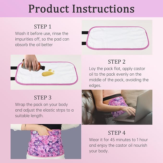 Reusable Castor Oil Pack Wrap for Liver Detox, Castor Oil Wrap for Stomach Less Mess, Elastic Strap Machine Washable Anti Oil Leak 2pcs