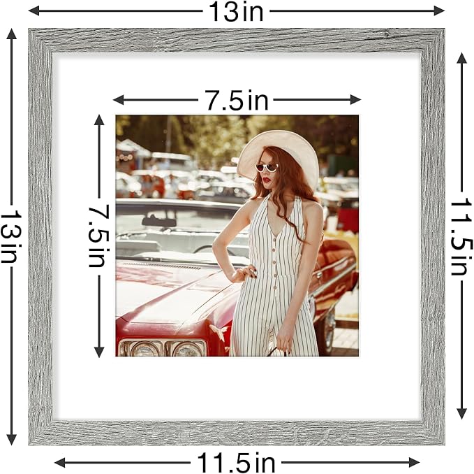 Vittanly 12x12 Picture Frames Set of 9 for Wall Mounting, Grey | Display Pictures 8x8 with Mat or 12x12 without Mat for Wall Mounting, Square Photo Frames for Home Decor, Engineered Wood