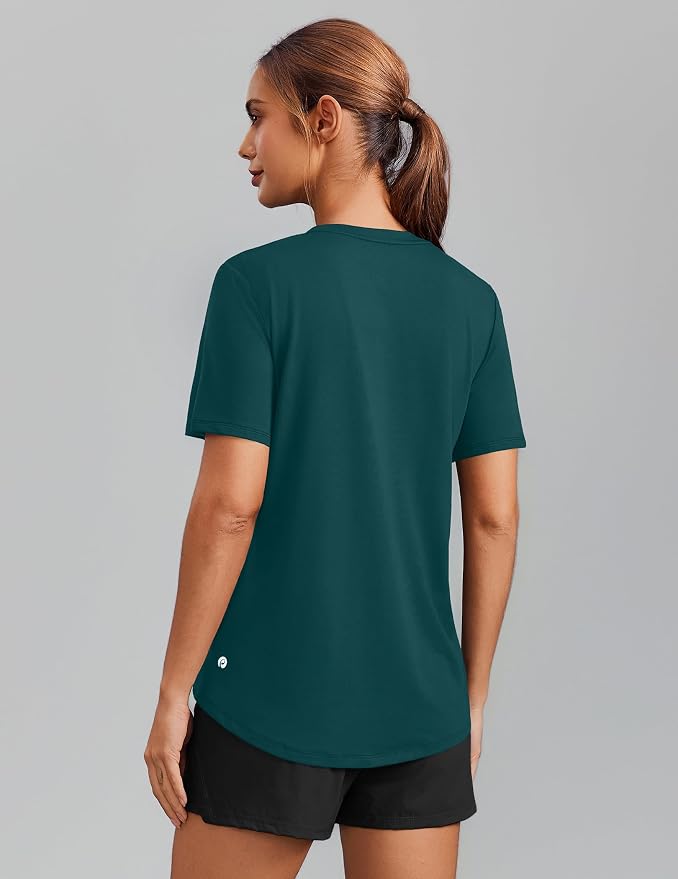 PINSPARK Soft Workout Tops for Women Short Sleeve V Neck Moisture Wicking UPF 50+ Sun Protection Quick Dry Gym Shirts