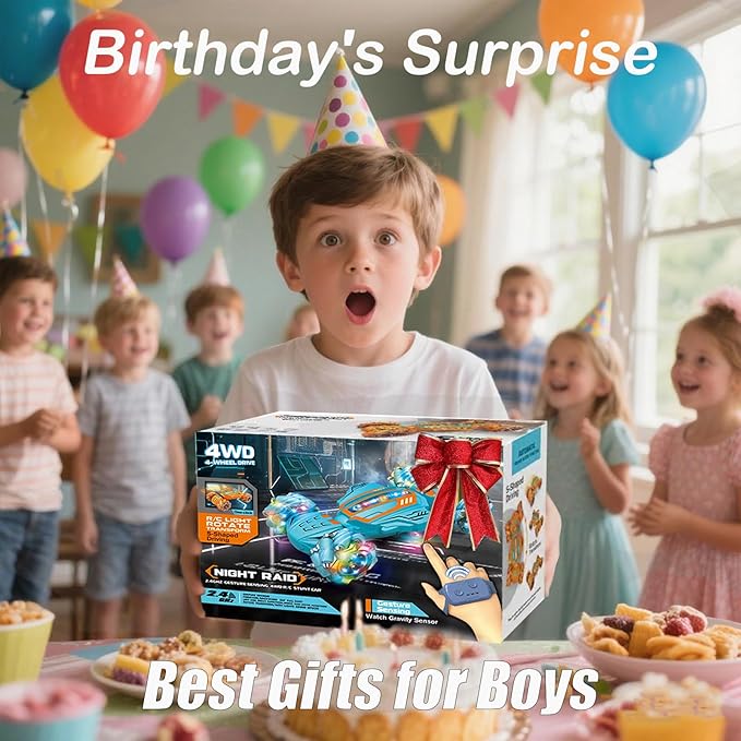 Gesture Sensing RC Stunt Car-Best Gifts for Boys 6-12 Years Old,2.4GHz 4WD Remote Control Twist Car with 360° Rotation, Music & Cool Lights,Off-Road Vehicle with Dual Batteries (Orange)